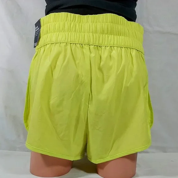 Women's High Rise Waistband Running Stride Shorts-Acid Yellow-S-NWT - Picture 3 of 4